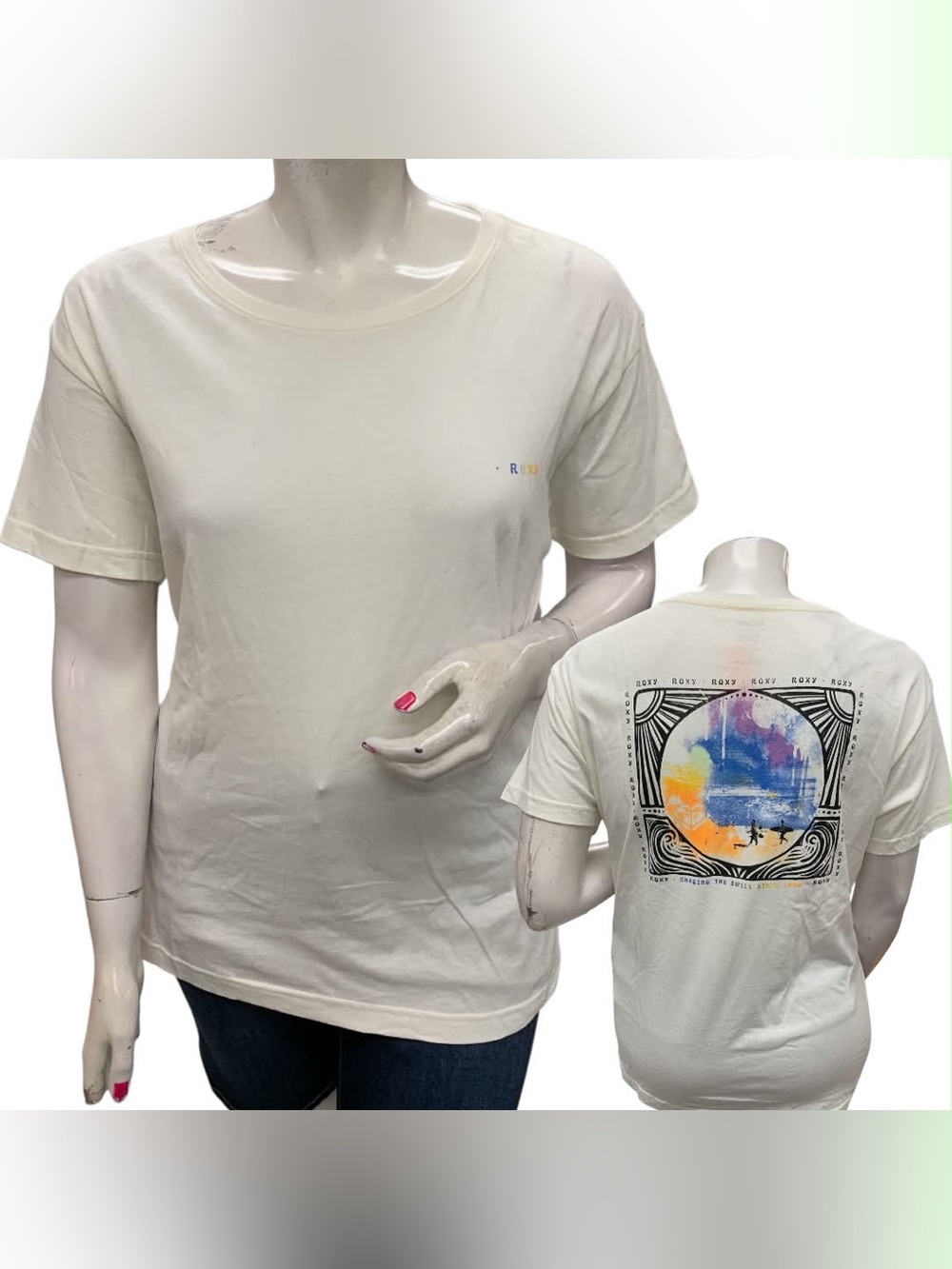 Roxy NWT Cream Short-Sleeve Tee with Sunset Back Graphic Size 2X